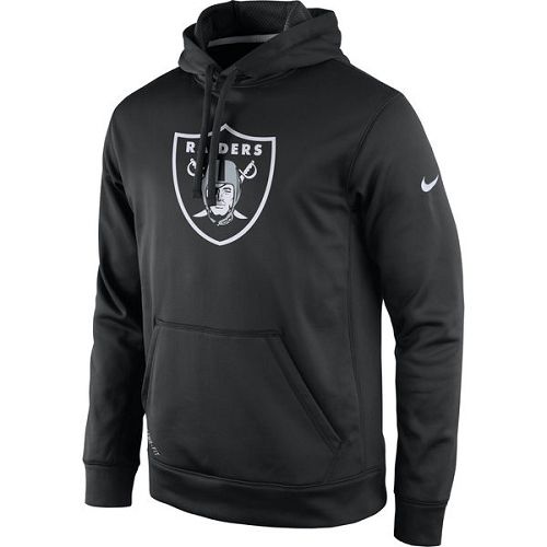 Men's Oakland Raiders Nike Black Practice Performance Pullover Hoodie - Click Image to Close